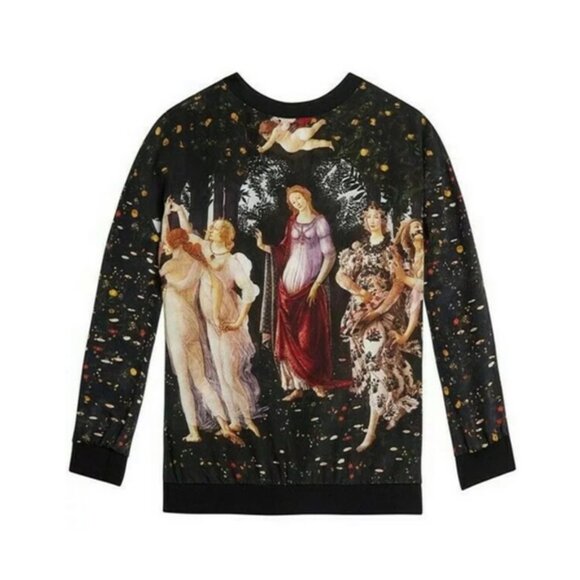 Alice + Olivia Botticelli La Primavera Printed Silk Sweatshirt Small - Picture 1 of 5